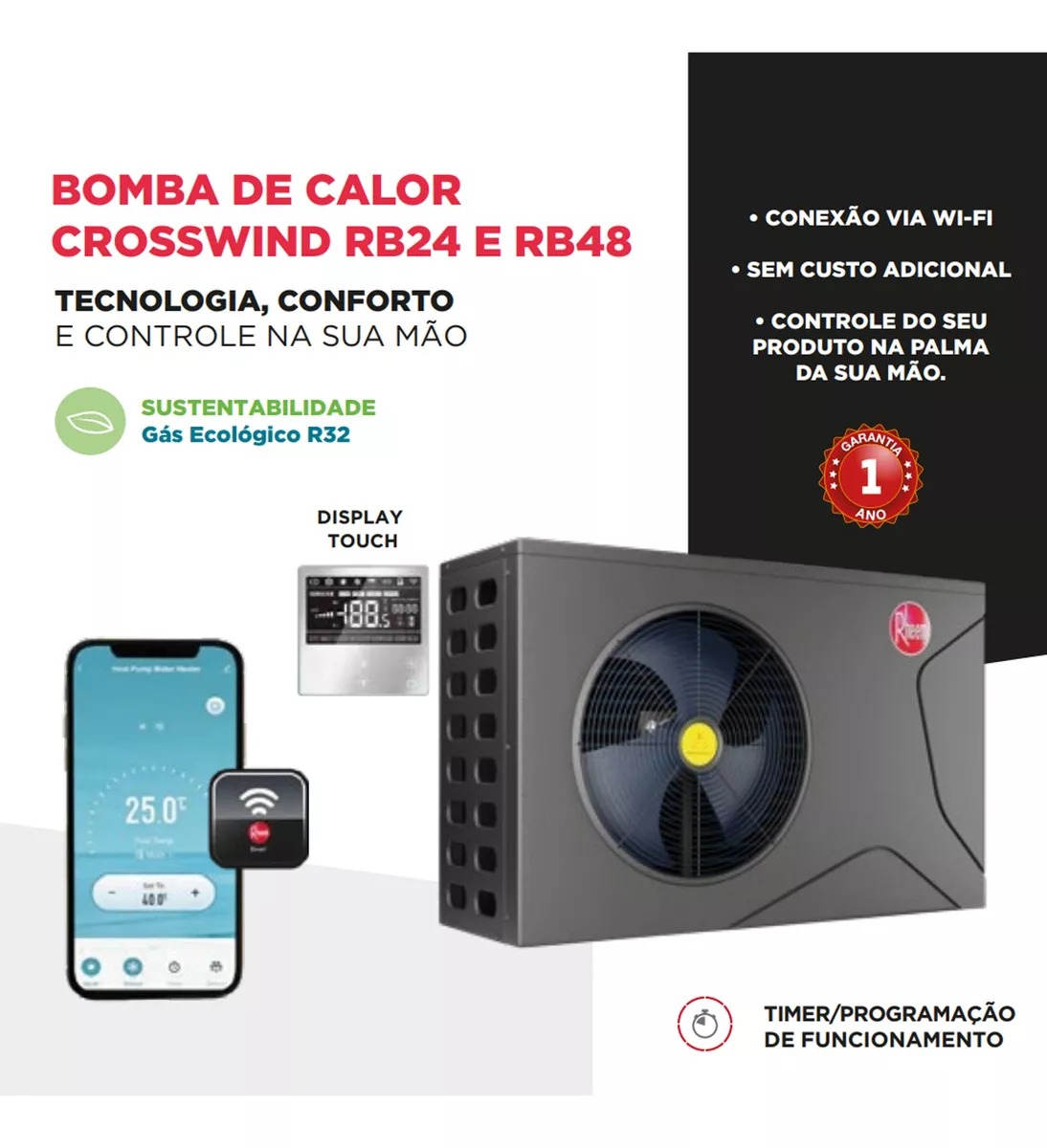 BOMBA DE CALOR RHEEM 48.000 BTU - (30 À 60M³)